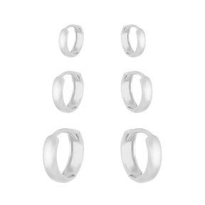 Trio de Argolas Lisas em Prata 925